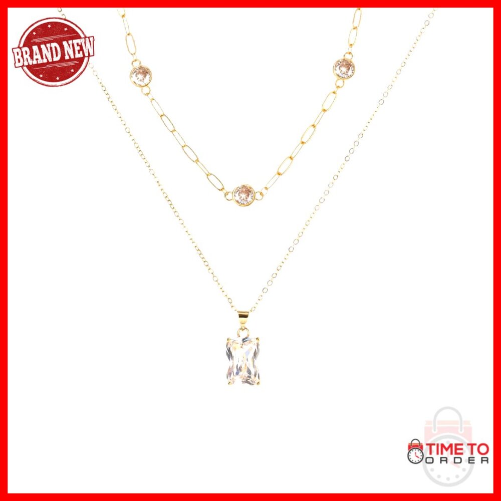 18k Gold Plated April Birthstone Necklace Diamond Pendant Layered